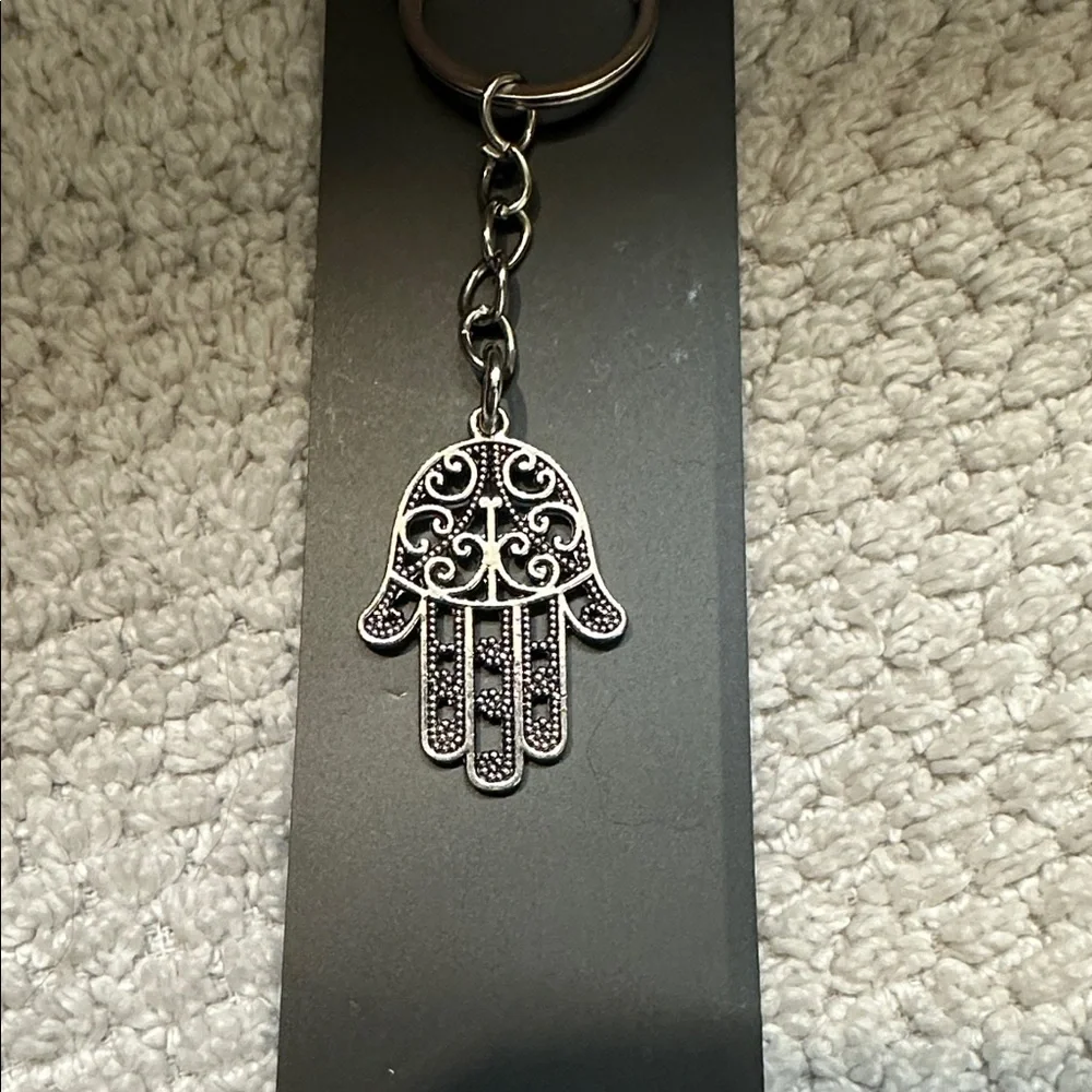 Hamsa hand keychain bag charm silver intricate metal dangling